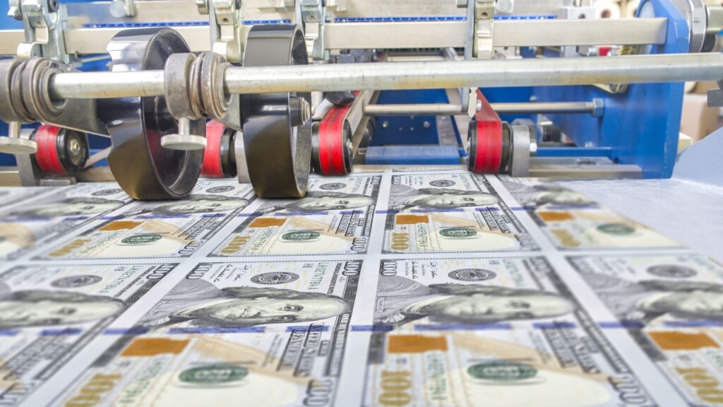 달러 상쇄 인쇄 기계 라인.